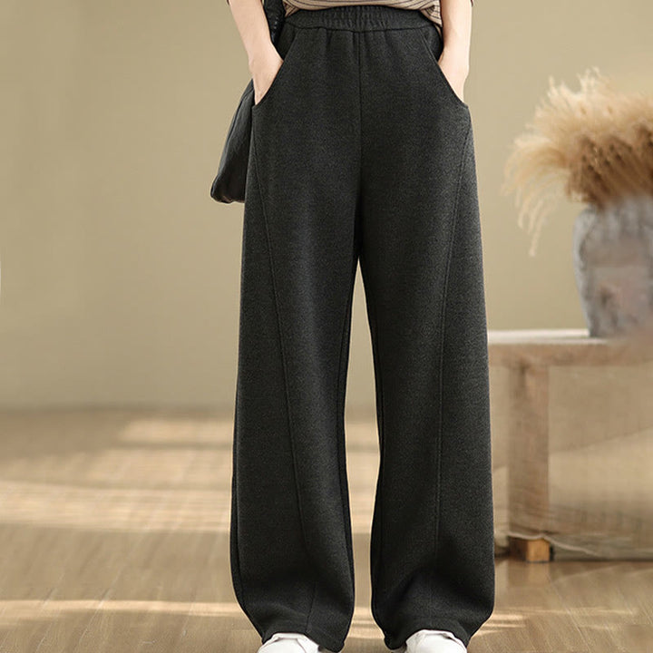 Pantalones rectos de poliéster con bolsillos para mujer, informales y gruesos, de Buddha Stones - Negro - US8-10，UK/AU12-14，EU40-42 (2XL) - image 0
