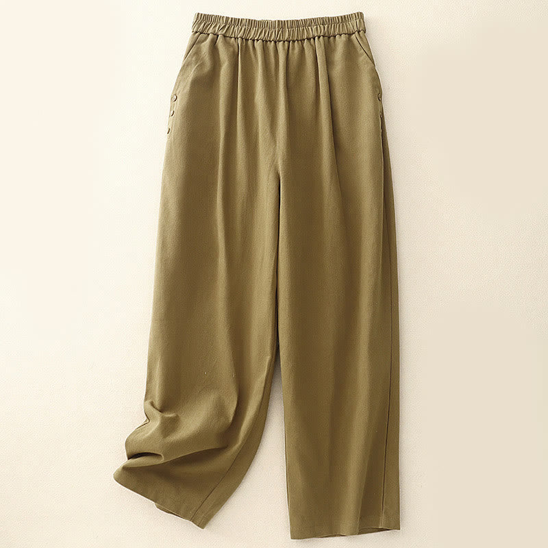 Pantalones casuales de algodón y poliéster con botones a presión y bolsillos para mujer de Buddha Stones - Vara de oro - US8-10，UK/AU12-14，EU40-42 (2XL) - image 0