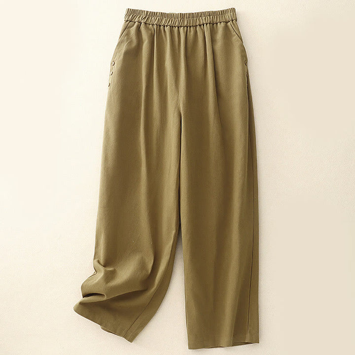 Pantalones casuales de algodón y poliéster con botones a presión y bolsillos para mujer de Buddha Stones - Vara de oro - US8-10，UK/AU12-14，EU40-42 (2XL) - image 0