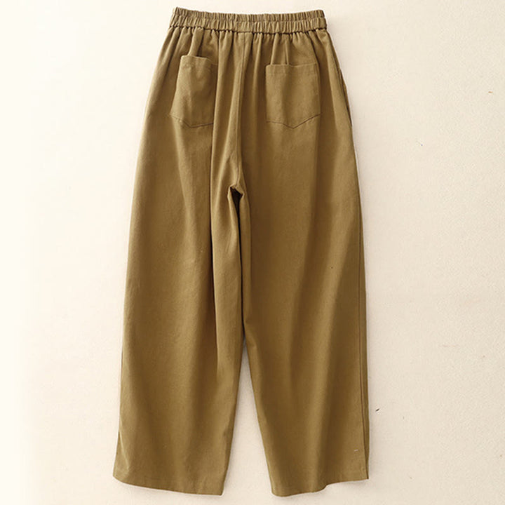 Pantalones casuales de algodón y poliéster con botones a presión y bolsillos para mujer de Buddha Stones - image 1