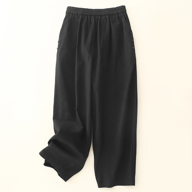 Pantalones casuales de algodón y poliéster con botones a presión y bolsillos para mujer de Buddha Stones - Negro - US8-10，UK/AU12-14，EU40-42 (2XL) - image 8