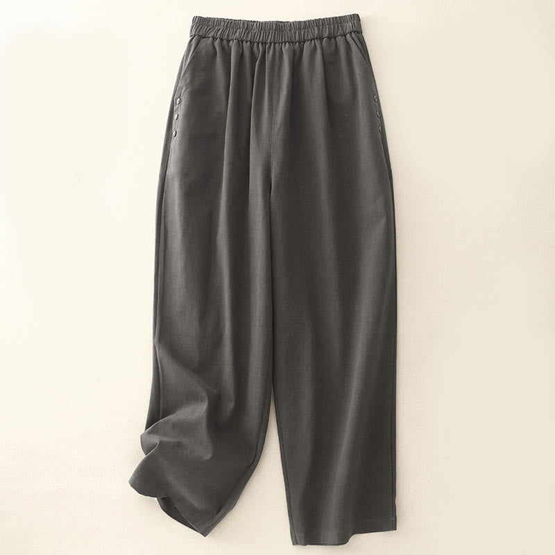 Pantalones casuales de algodón y poliéster con botones a presión y bolsillos para mujer de Buddha Stones - Gris oscuro - US8-10，UK/AU12-14，EU40-42 (2XL) - image 11