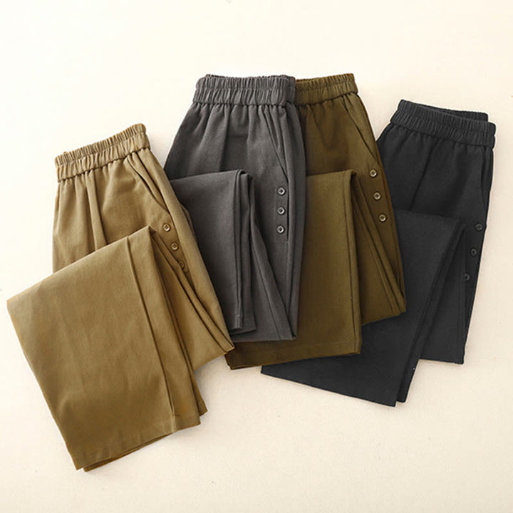 Pantalones casuales de algodón y poliéster con botones a presión y bolsillos para mujer de Buddha Stones - image 16