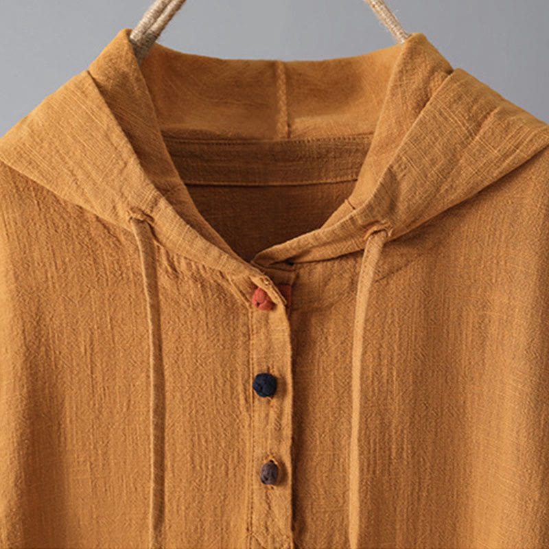 Sudadera con capucha de algodón de manga larga con botones lisos y bolsillos para mujer de Buddha Stones - image 9