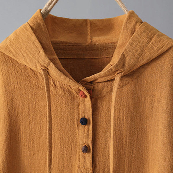 Sudadera con capucha de algodón de manga larga con botones lisos y bolsillos para mujer de Buddha Stones - image 9