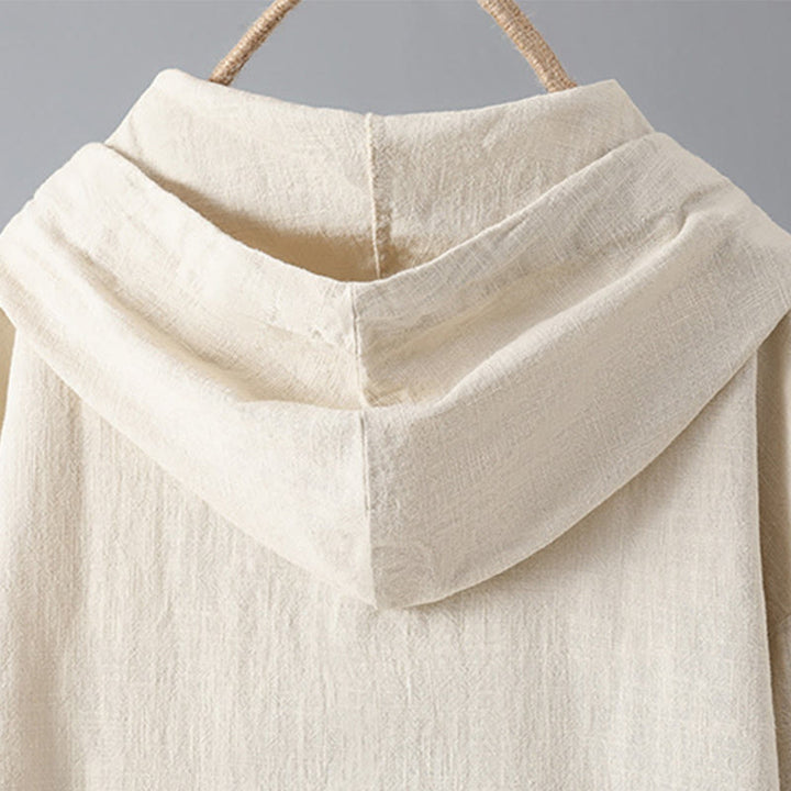 Sudadera con capucha de algodón de manga larga con botones lisos y bolsillos para mujer de Buddha Stones - image 3