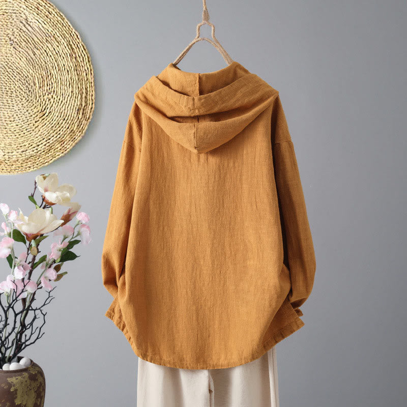 Sudadera con capucha de algodón de manga larga con botones lisos y bolsillos para mujer de Buddha Stones - image 8