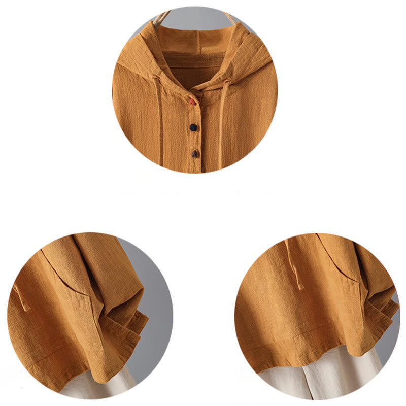 Sudadera con capucha de algodón de manga larga con botones lisos y bolsillos para mujer de Buddha Stones - image 11