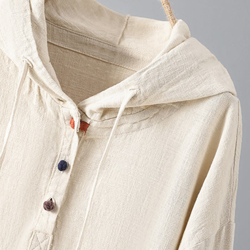 Sudadera con capucha de algodón de manga larga con botones lisos y bolsillos para mujer de Buddha Stones - image 4