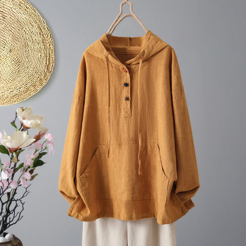 Sudadera con capucha de algodón de manga larga con botones lisos y bolsillos para mujer de Buddha Stones - Naranja oscuro - US12, UK/AU16, EU44 (2XL) - image 7