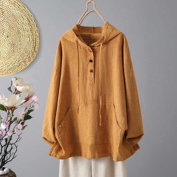 Sudadera con capucha de algodón de manga larga con botones lisos y bolsillos para mujer de Buddha Stones - Naranja oscuro - US12, UK/AU16, EU44 (2XL) - image 7