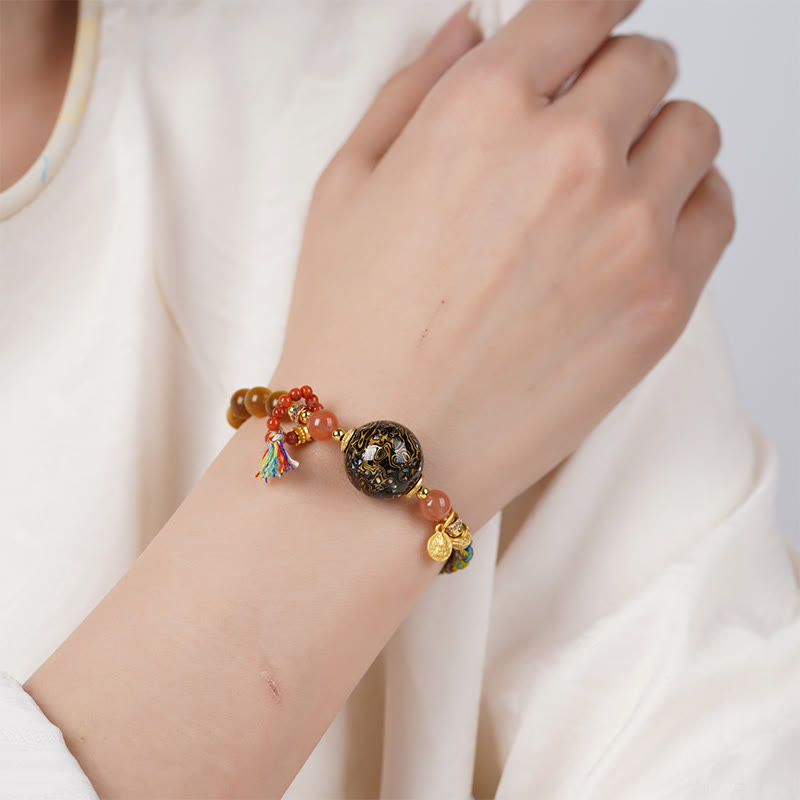 Pulsera de protección de ojo de tigre tejida a mano con cuentas de laca tibetana de Buddha Stones - image 4
