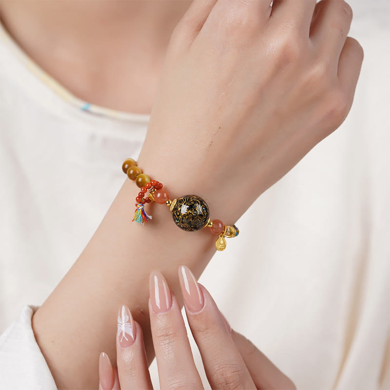 Pulsera de protección de ojo de tigre tejida a mano con cuentas de laca tibetana de Buddha Stones - image 9