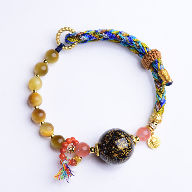 Pulsera de protección de ojo de tigre tejida a mano con cuentas de laca tibetana de Buddha Stones - image 8