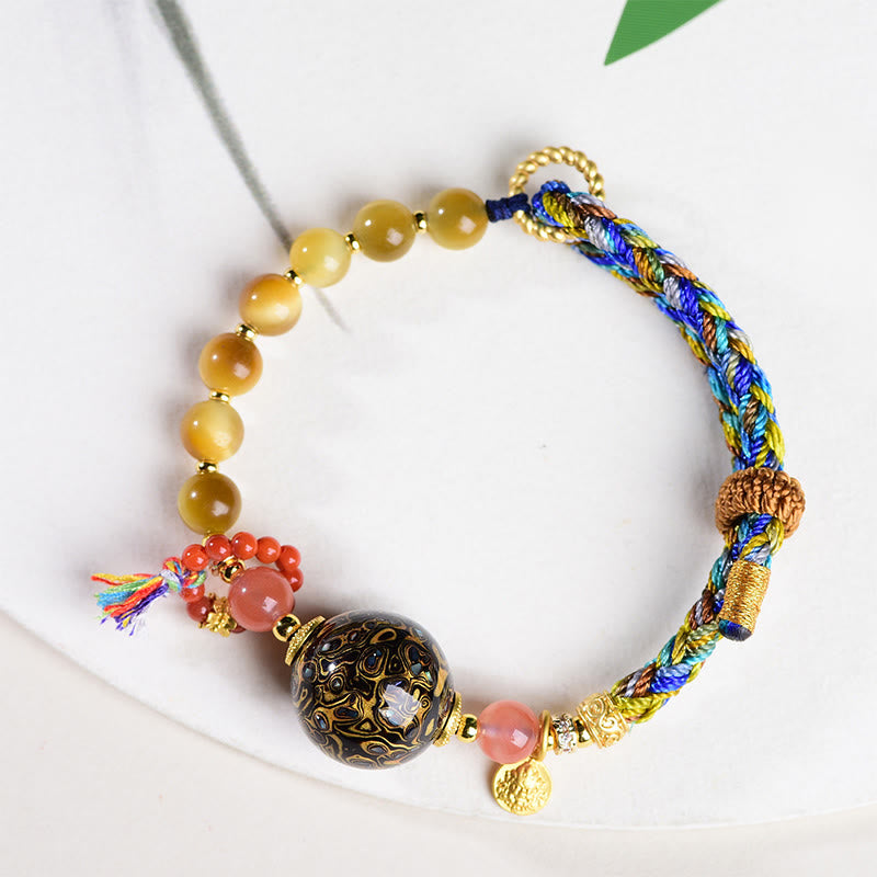 Pulsera de protección de ojo de tigre tejida a mano con cuentas de laca tibetana de Buddha Stones - image 7