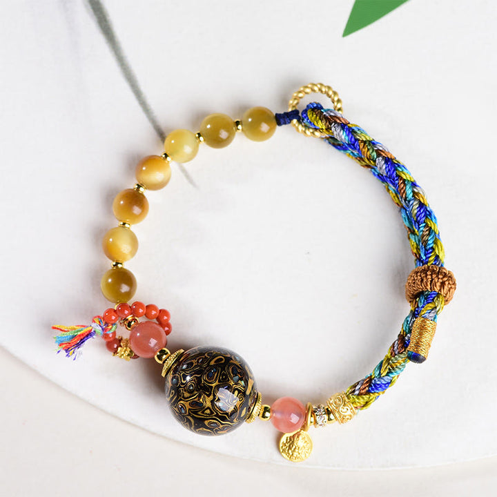 Pulsera de protección de ojo de tigre tejida a mano con cuentas de laca tibetana de Buddha Stones - image 7