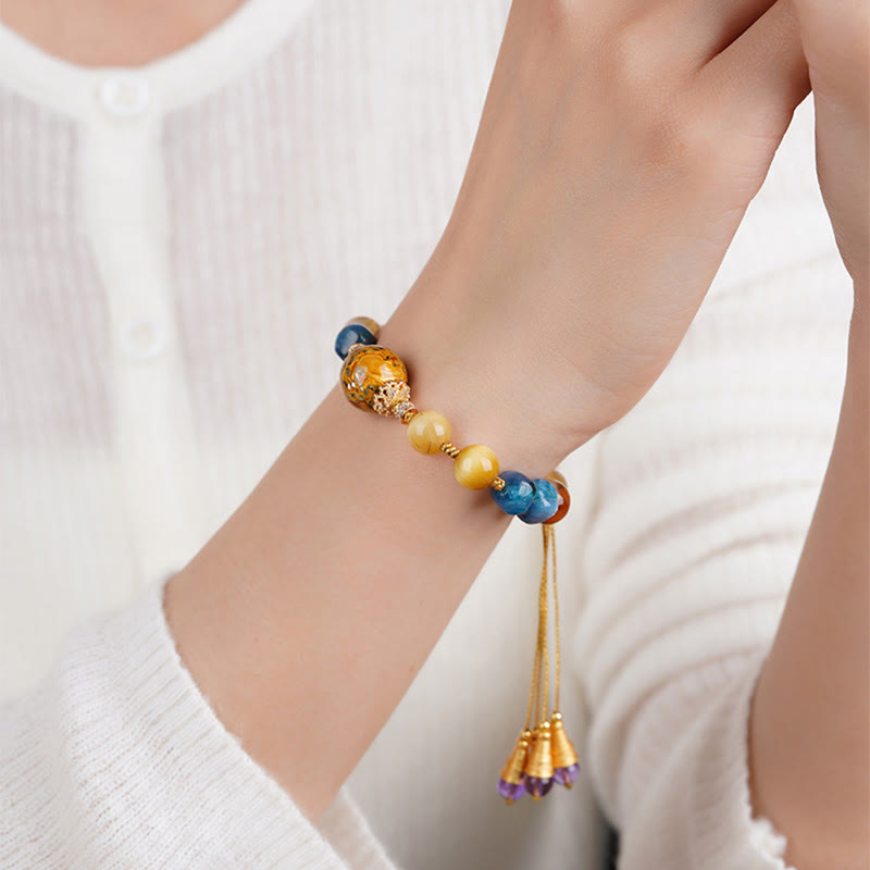 Pulsera de poder con cuentas de laca tibetana de Buddha Stones tejidas a mano con varios cristales - image 10