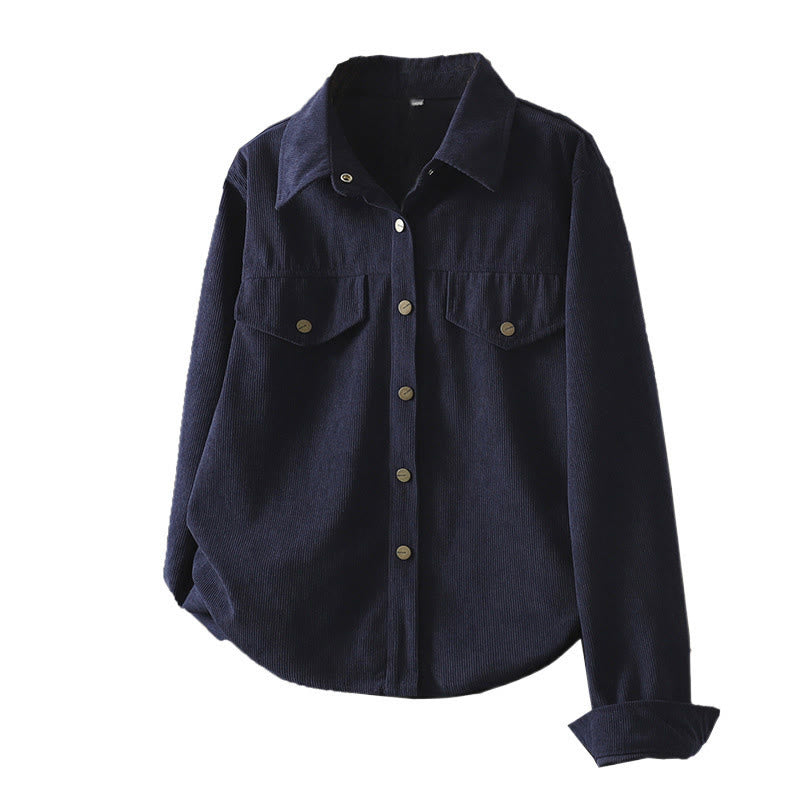 Camisa de manga larga para mujer de pana de algodón con botones lisos Buddha Stones Commute - image 6