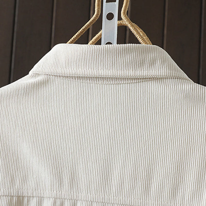 Camisa de manga larga para mujer de pana de algodón con botones lisos Buddha Stones Commute - image 10