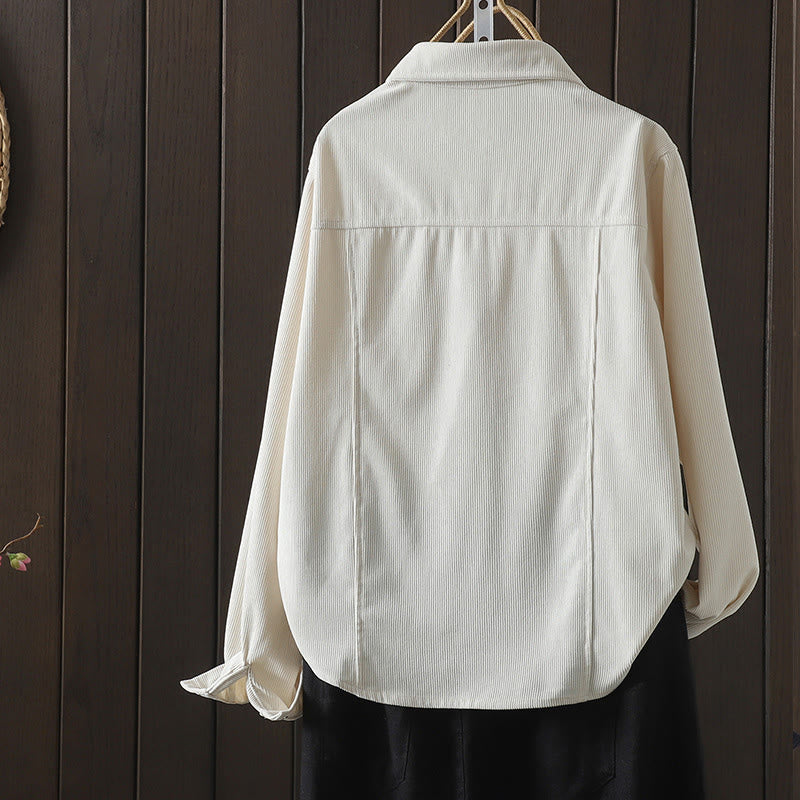 Camisa de manga larga para mujer de pana de algodón con botones lisos Buddha Stones Commute - image 8