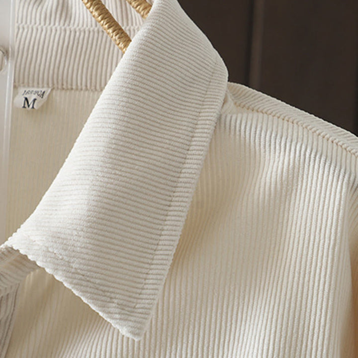 Camisa de manga larga para mujer de pana de algodón con botones lisos Buddha Stones Commute - image 11