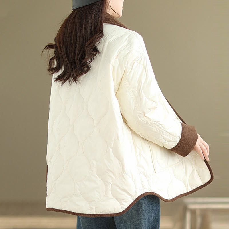 Chaqueta de algodón de manga larga para mujer con solapas de colores contrastantes y bolsillos con Buddha Stones - image 1