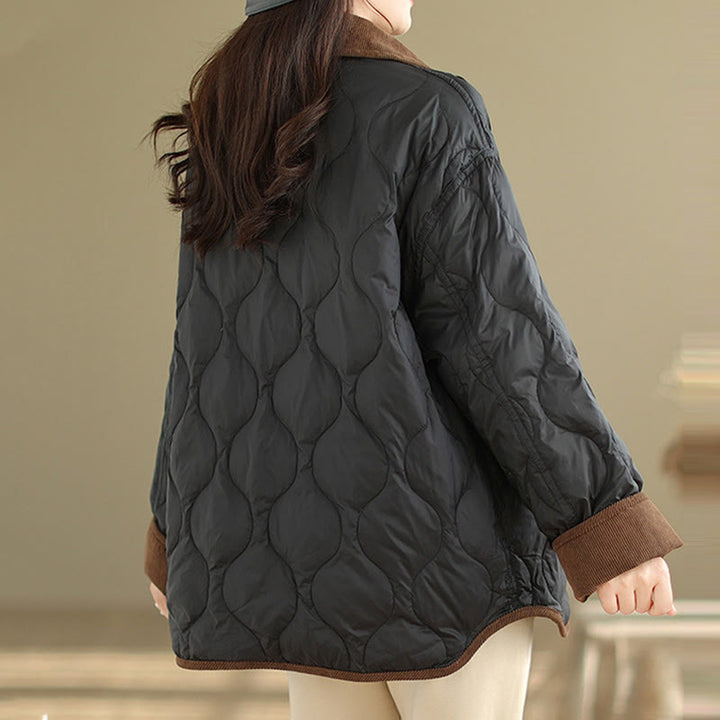Chaqueta de algodón de manga larga para mujer con solapas de colores contrastantes y bolsillos con Buddha Stones - image 7