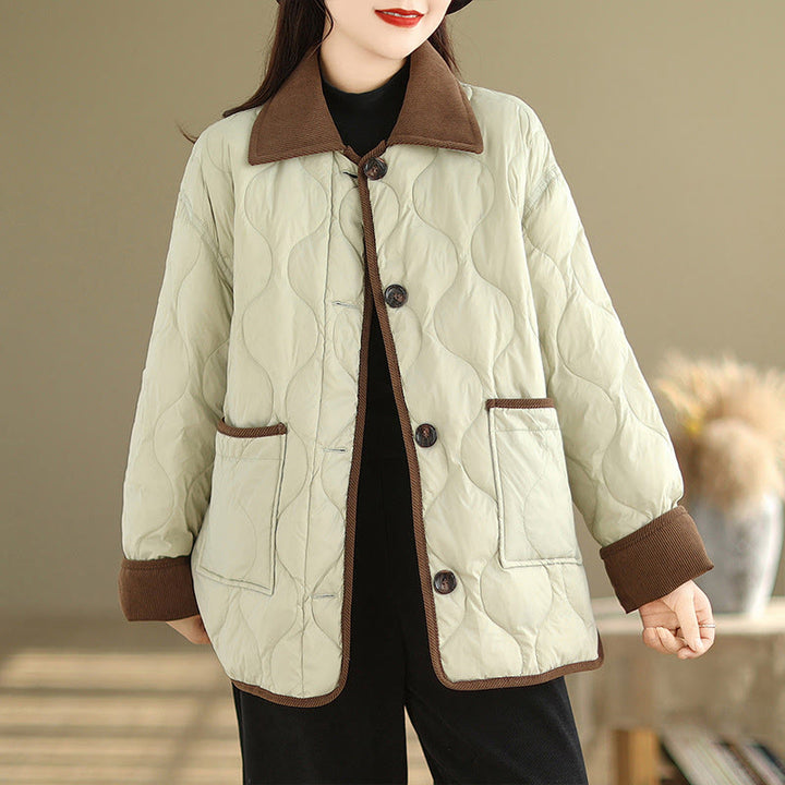 Chaqueta de algodón de manga larga para mujer con solapas de colores contrastantes y bolsillos con Buddha Stones - vara de oro pálida - US14，UK/AU18，EU46 (2XL) - image 13