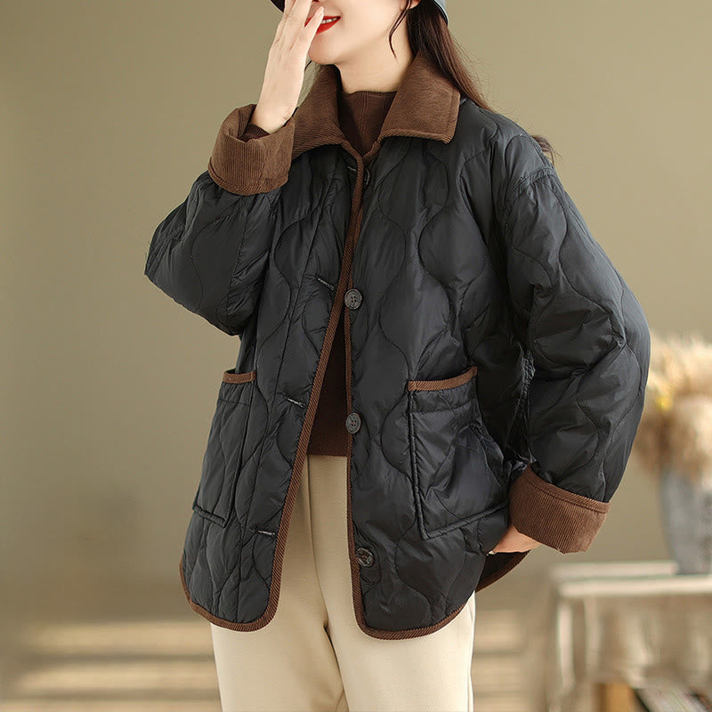 Chaqueta de algodón de manga larga para mujer con solapas de colores contrastantes y bolsillos con Buddha Stones - Negro - US14，UK/AU18，EU46 (2XL) - image 5