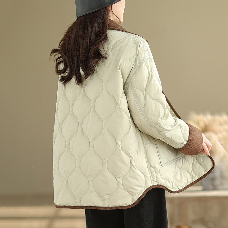 Chaqueta de algodón de manga larga para mujer con solapas de colores contrastantes y bolsillos con Buddha Stones - image 15