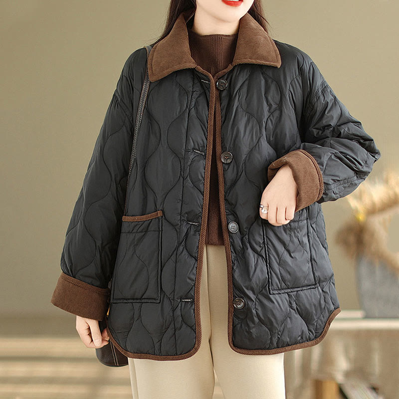 Chaqueta de algodón de manga larga para mujer con solapas de colores contrastantes y bolsillos con Buddha Stones - image 8