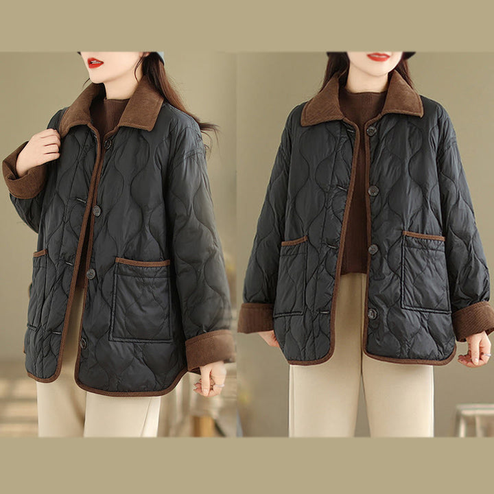 Chaqueta de algodón de manga larga para mujer con solapas de colores contrastantes y bolsillos con Buddha Stones - image 11