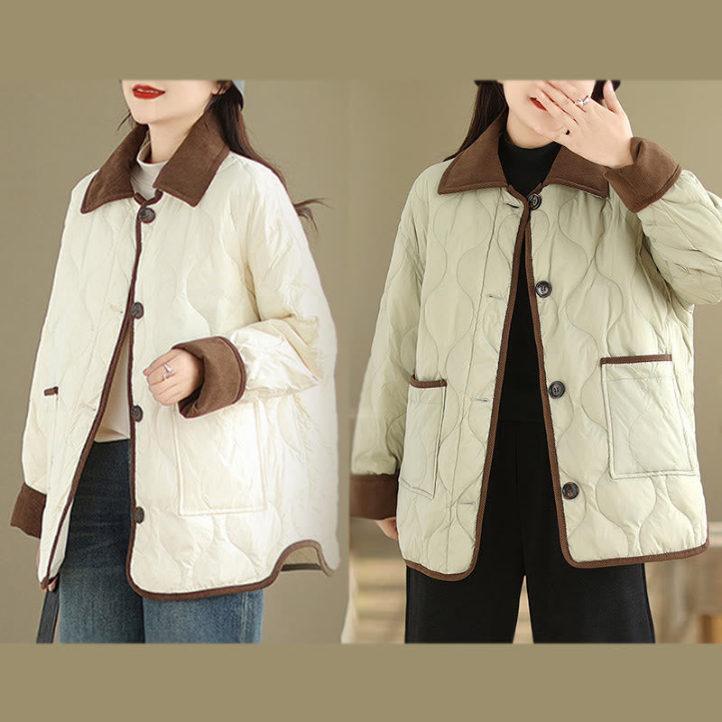 Chaqueta de algodón de manga larga para mujer con solapas de colores contrastantes y bolsillos con Buddha Stones - image 23