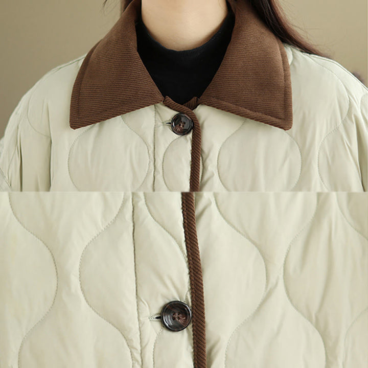 Chaqueta de algodón de manga larga para mujer con solapas de colores contrastantes y bolsillos con Buddha Stones - image 22