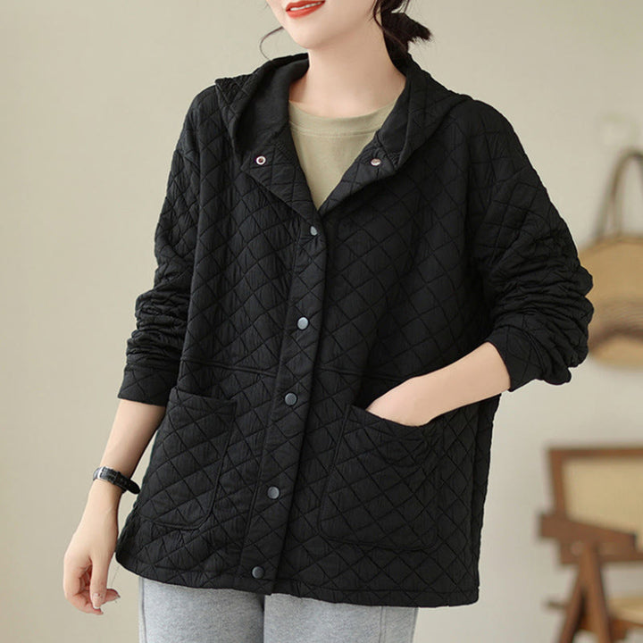 Chaqueta térmica de algodón de manga larga con capucha y bolsillos para mujer, diseño de Buddha Stones . - image 10