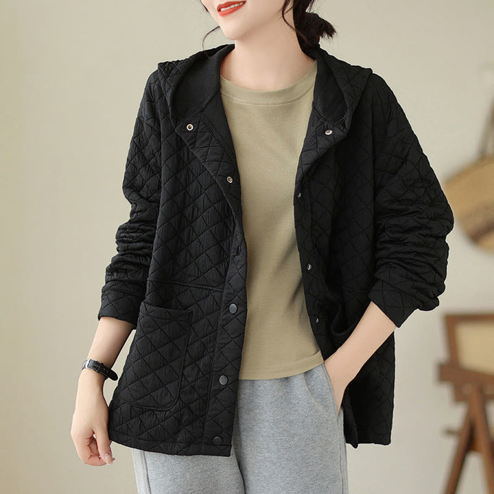 Chaqueta térmica de algodón de manga larga con capucha y bolsillos para mujer, diseño de Buddha Stones . - Negro - US14，UK/AU18，EU46 (2XL) - image 8