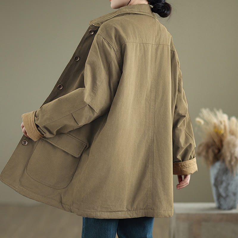 Chaqueta acolchada de algodón de manga larga para mujer con diseño de Buddha Stones y botones de solapa lisos con bolsillos - image 17