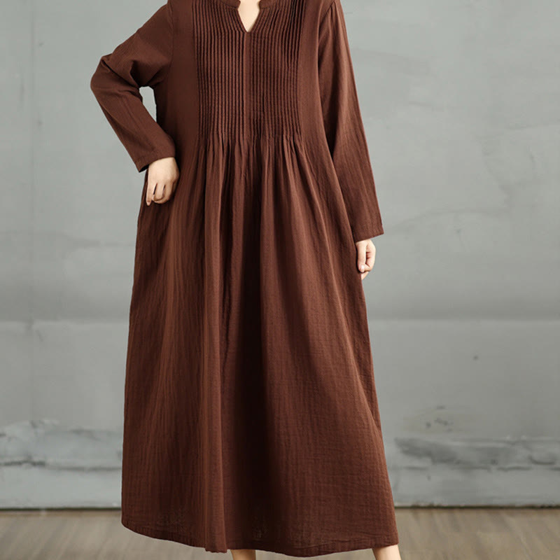 Vestido midi de algodón de doble capa con cuello entallado, manga larga y bolsillos, diseño Buddha Stones - image 7
