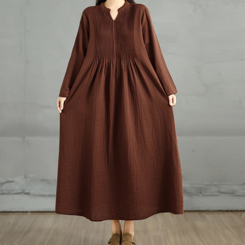 Vestido midi de algodón de doble capa con cuello entallado, manga larga y bolsillos, diseño Buddha Stones - image 2
