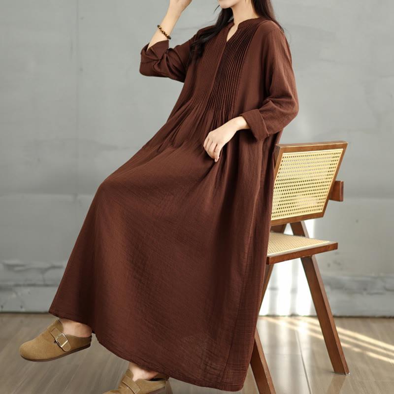 Vestido midi de algodón de doble capa con cuello entallado, manga larga y bolsillos, diseño Buddha Stones - image 8