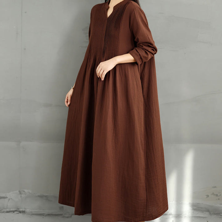 Vestido midi de algodón de doble capa con cuello entallado, manga larga y bolsillos, diseño Buddha Stones - image 6