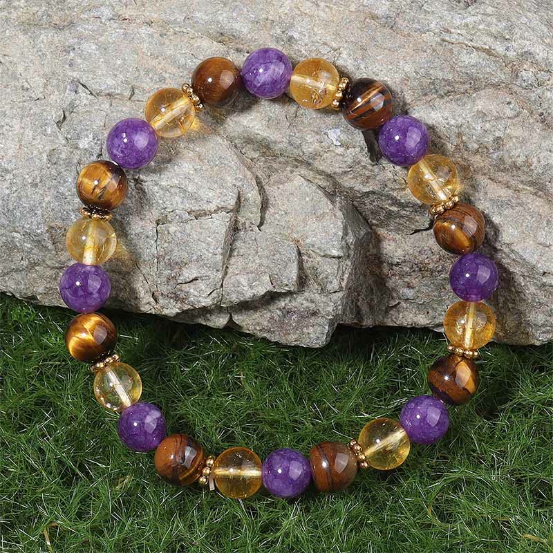 Pulsera curativa con cuentas espaciadoras de amatista, ojo de tigre y citrino de Buddha Stones - image 1