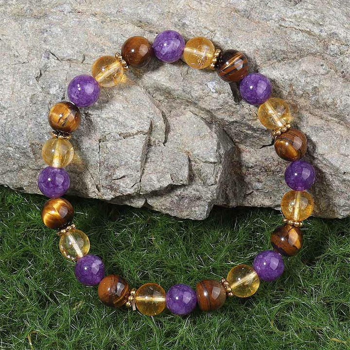 Pulsera curativa con cuentas espaciadoras de amatista, ojo de tigre y citrino de Buddha Stones - image 1