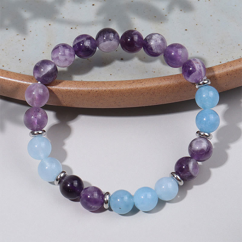 Pulsera de la paz con cuentas espaciadoras de amatista y aguamarina de Buddha Stones - image 8