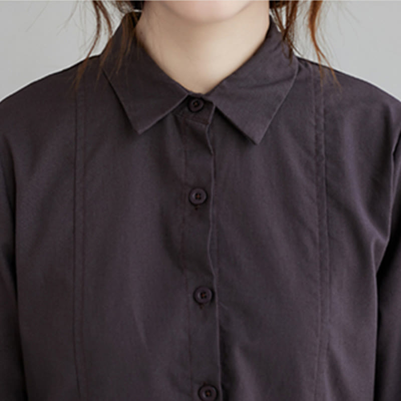 Vestido midi de algodón de manga larga con solapa, bolsillos y diseño de Buddha Stones Fall en color liso con cordones - image 14