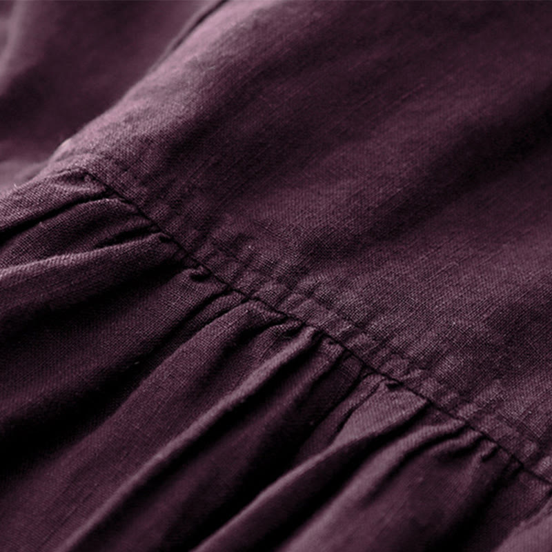Vestido midi de algodón con mangas largas y cuello en V y botones en color magenta oscuro con estampado de Buddha Stones Fall - image 7