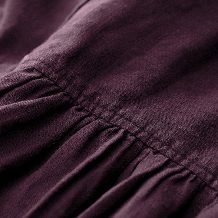 Vestido midi de algodón con mangas largas y cuello en V y botones en color magenta oscuro con estampado de Buddha Stones Fall - image 7