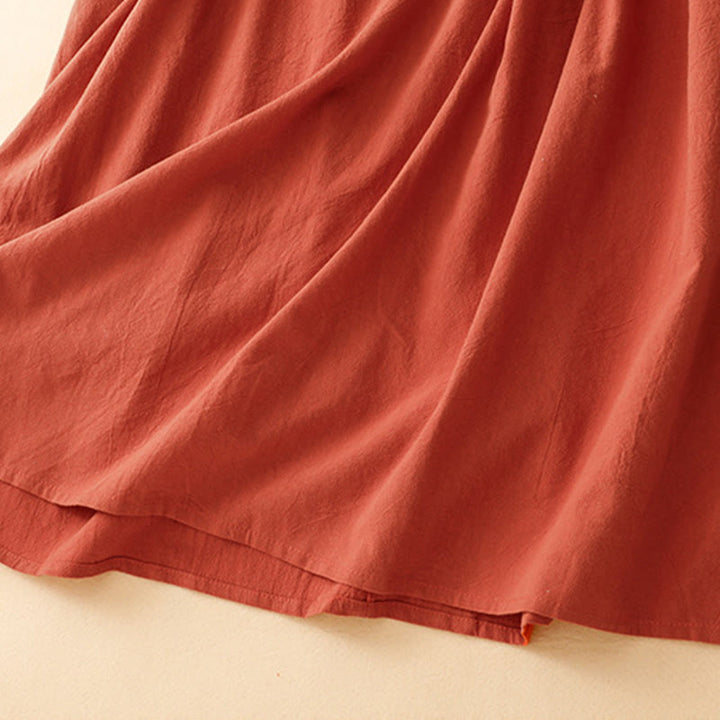 Vestido midi de algodón de manga larga con bolsillos, solapas con botones y cordones, con estampado de Buddha Stones - image 7
