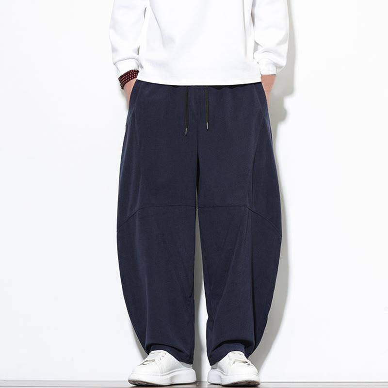 Pantalones harén de pana de algodón para hombre, con diseño cónico, de color liso y bolsillos, con cordón y Buddha Stones - image 1