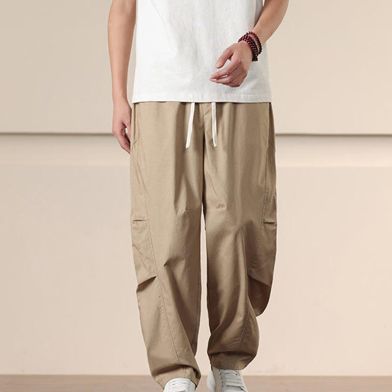 Pantalones harén con cordón ajustable de color liso para hombre, con bolsillos, de Buddha Stones Commute Spring - BurlyWood - US/UK/AU46, EU56 (5XL) - image 0
